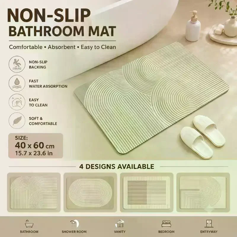 Beige Striped Diatomite Bath Mat Quick Dry Absorbent Non Slip Backing For Bathroom Entrance