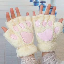 1 par menina adorável urso de pelúcia gato pata garra luvas inverno falso pele gatinho fingerless luvas para as mulheres natal dia das bruxas