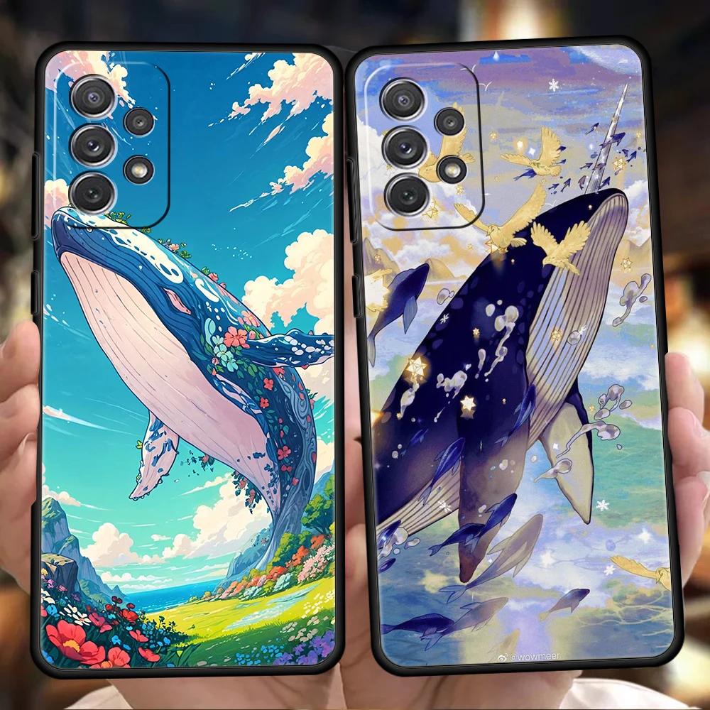 Anime Scene Whale Phone Case for Samsung Galaxy A55 A35 A15 A14 A25 A54 A51 A71 A72 A73 A32 A52 A52S A41 5G Silicone Shell Bags