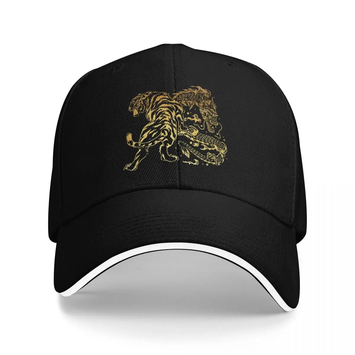 

Tiger and Dragon Yin Yang Tattoo Style Gold Print Baseball Cap beach hat funny hat Gentleman Hat Anime For Women Men's