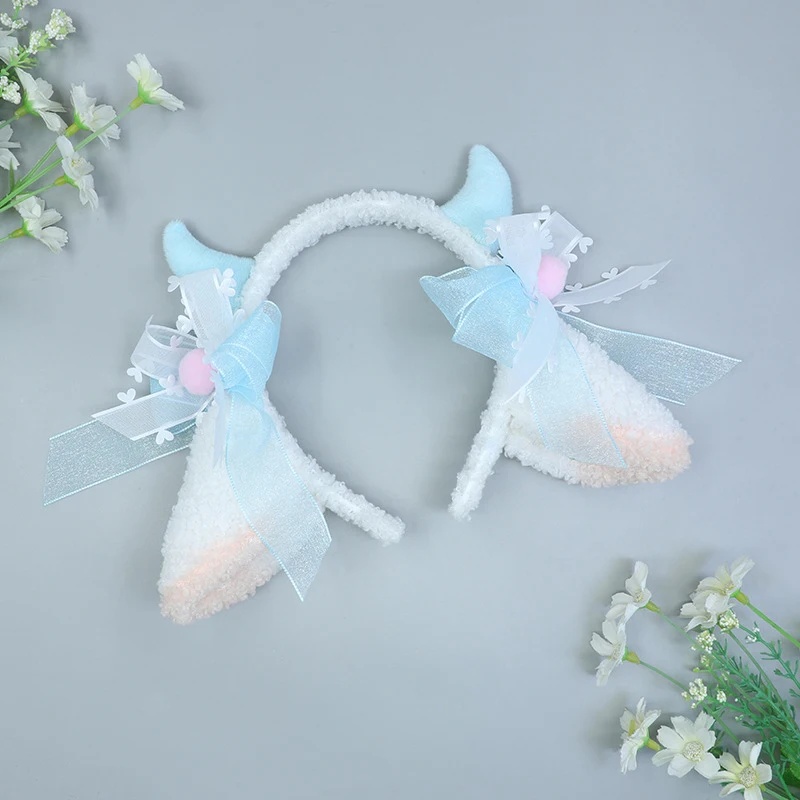 Mulheres simulação animal orelhas de cabelo banda feito à mão anime lolita cosplay adereços ovelha cordeiro orelha headwear pelúcia ovelhas orelha headbands