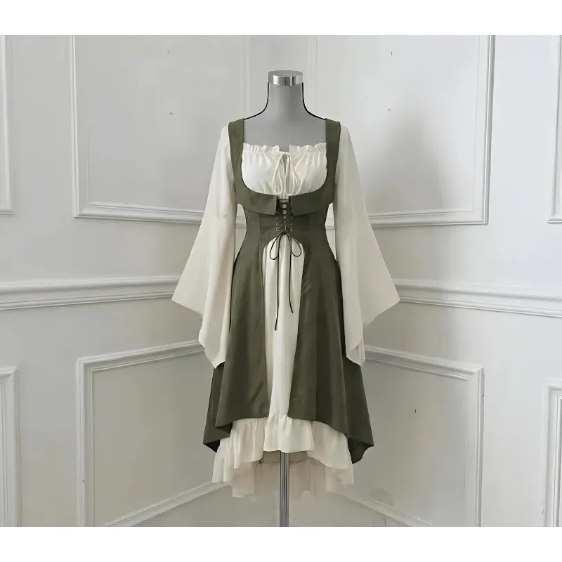 Renaissance Dress for Women Medieval Gown with Corset Lacing Fairy Fantasy Costume