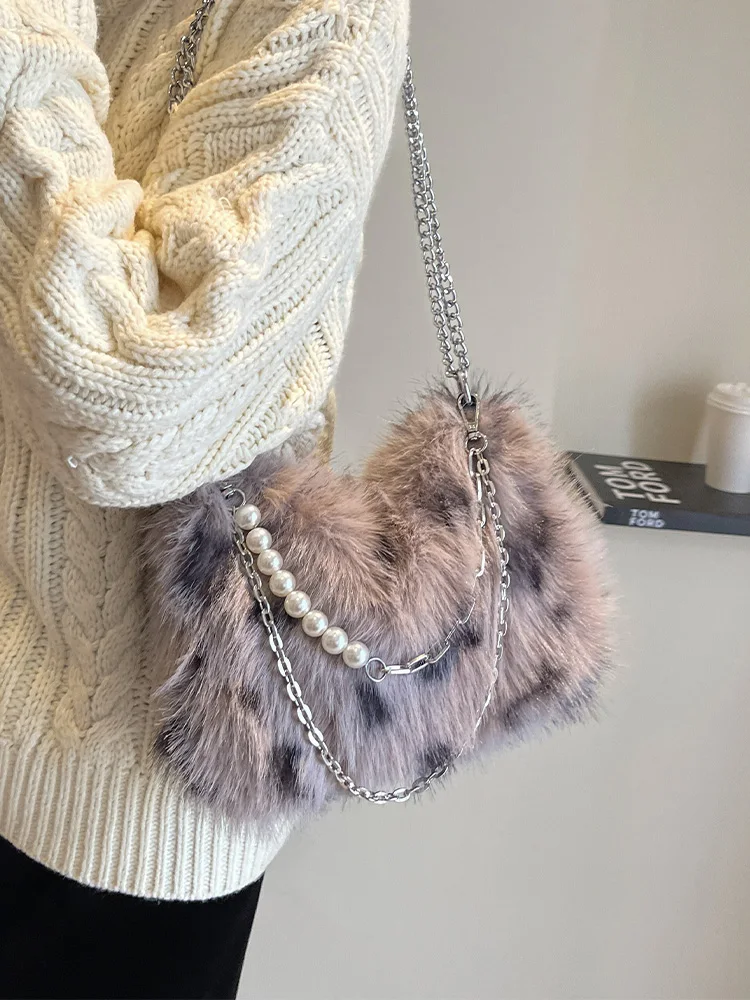 Vintage Faux Fur  Women Shoulder Crossbody Bags 2022 Luxury Brand Designer Pillow Handbag Purse Messenger Bags