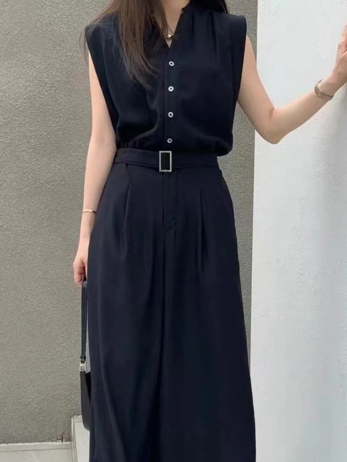 Damski kombinezon casualowy Ele High-End Svel Vest z elastyczną talią i szerokimi nogawkami, modny wiosenny nowy model.