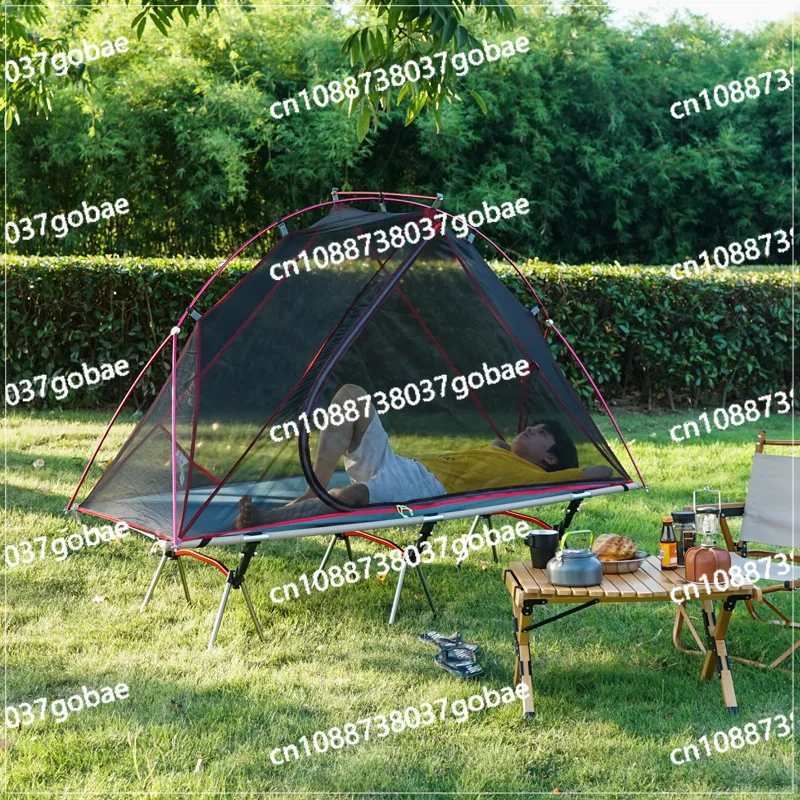 Single camping folding bed Portable aluminum alloy mosquito net Windproof fishing tent Outdoor off-ground tent