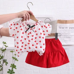 Girls Clothing Set Short Sleeve Summer Bow Top T-shirt+Pants 2Pcs Suit Toddler Children's Clothes