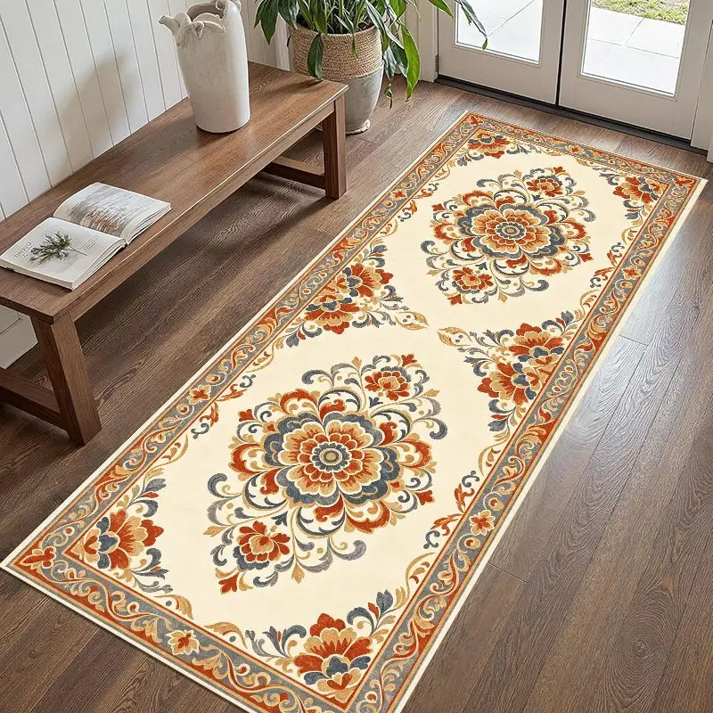 VIKAMA Persian-Style Rectangular Hallway Runner Rug, Non-Slip Washable Corridor Carpet, Kitchen Entryway Mat Home Decor