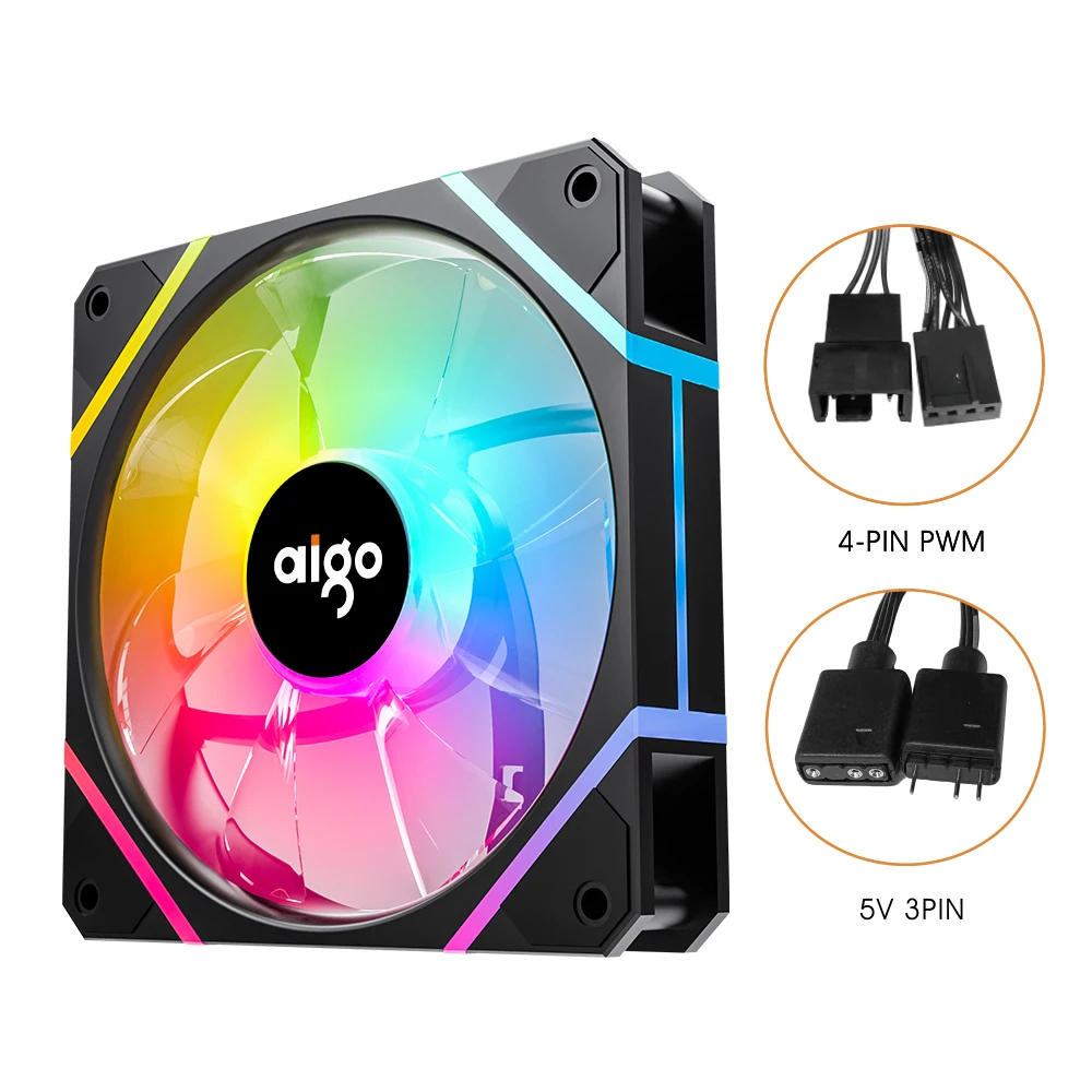 Aigo AM12PRO 컴퓨터 케이스 팬, Ventoinha PC 120mm Rgb 팬 키트, 워터 쿨러 4 핀 PWM CPU 냉각 팬, 3 핀 5v argb 12cm 환풍기