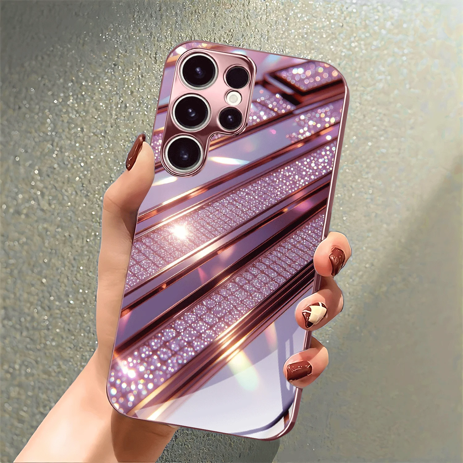 Diagonal Stripe Design Phone Case for Samsung Galaxy S26 S25 S24 S23 S22 S21FE Ultra Plus Electroplated Glass Hard TPU Shell