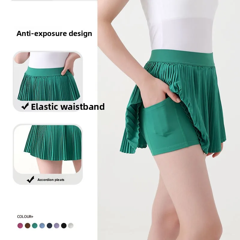 

Новая трансграничная спортивная юбка, женская искусственная юбка, закрывающая бедра и тонкая теннисная юбка для фитнеса на открытом воздухе, антилегкая юбка для йоги