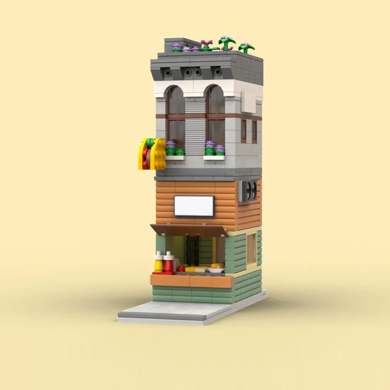 Stad Street View Model MOC Bouwstenen Taco Specialiteit Catering Winkels Modulaire Technologie Geschenken Vakantie Monteer Kinderen Speelgoed