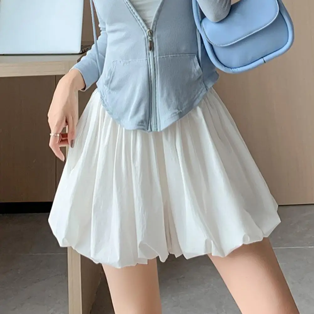 Lady Elegant Female Casual Satin Mini Skirt Women Korean Fashion High Waist A-line Vintage White Balloon Skirt Office Bubble