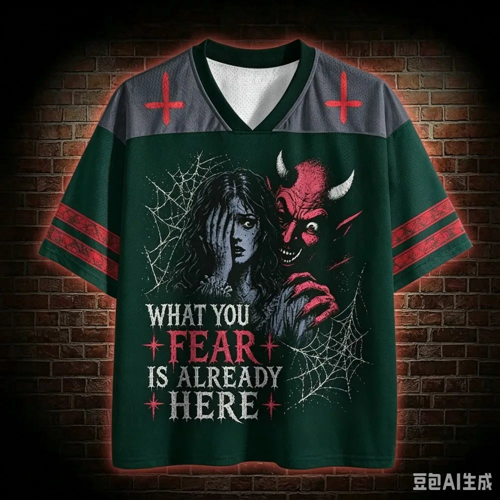 Dark Horror Series 3D-Druck T-Shirt mit V-Ausschnitt für Damen und Herren – Modisches, schnelltrocknendes, atmungsaktives, sportliches Streetwear-Oberteil im Trend – Detail 4