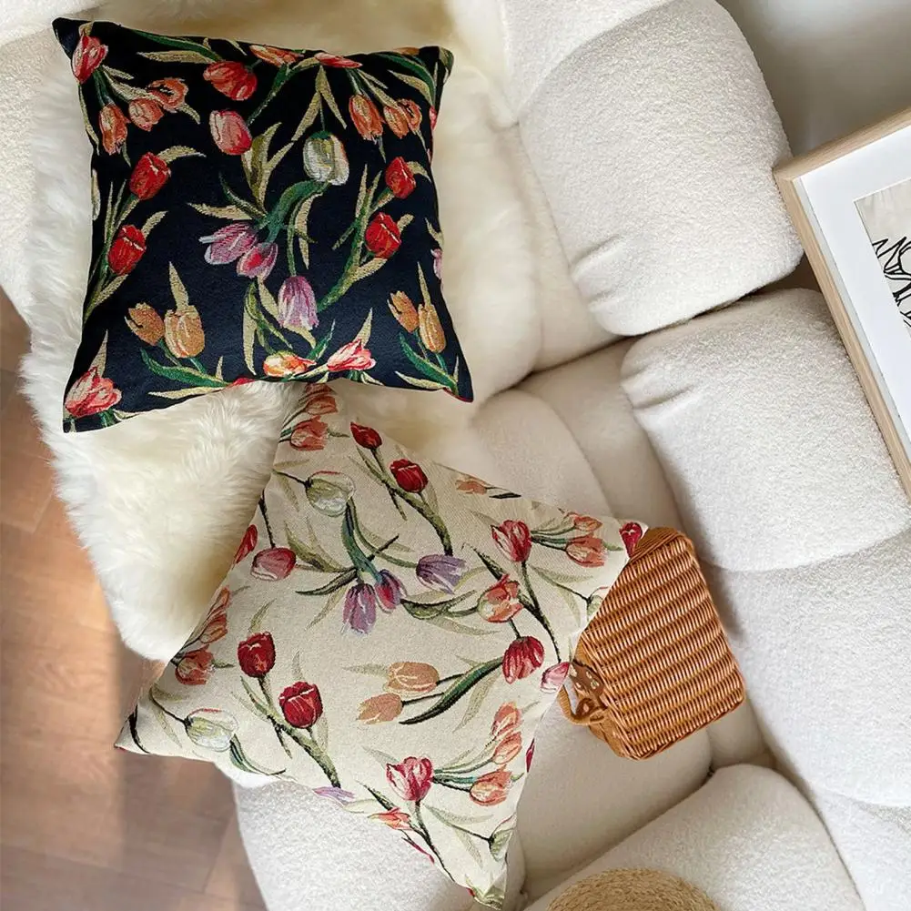 Throw Pillow Cover Practical Modern Simple Style Pillowcase Luxury Vintage Tulip Pillow Cushion Cover for Bedroom