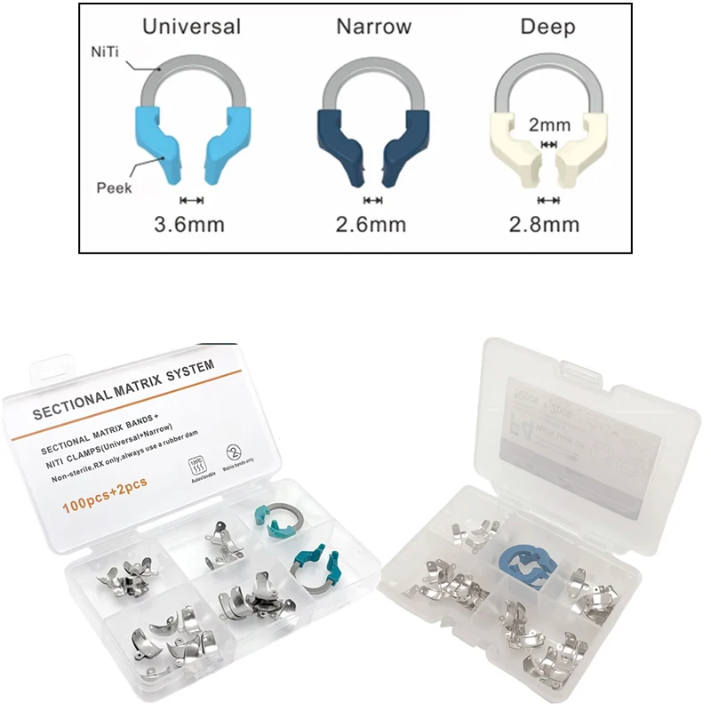 

Dental Matrix Bands Clamps Set Sectional Contoured Matrix System w/ Nickel Titanium Rings for Dental Restoration
