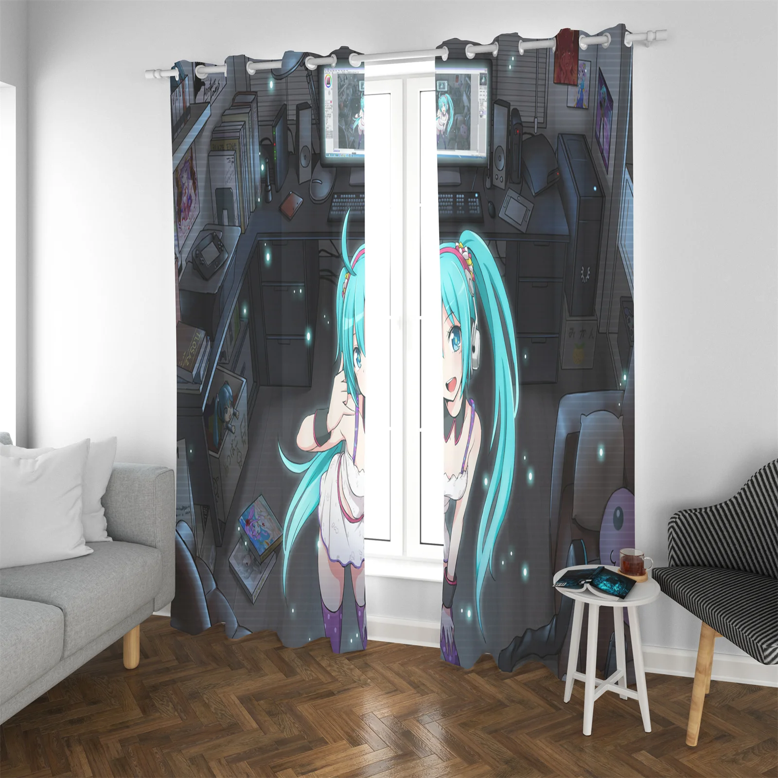 Hatsune Miku  Dustproof  Balcony Screen Curtains For Living Room Bedroom Blackout Curtains 100% Polyester Home