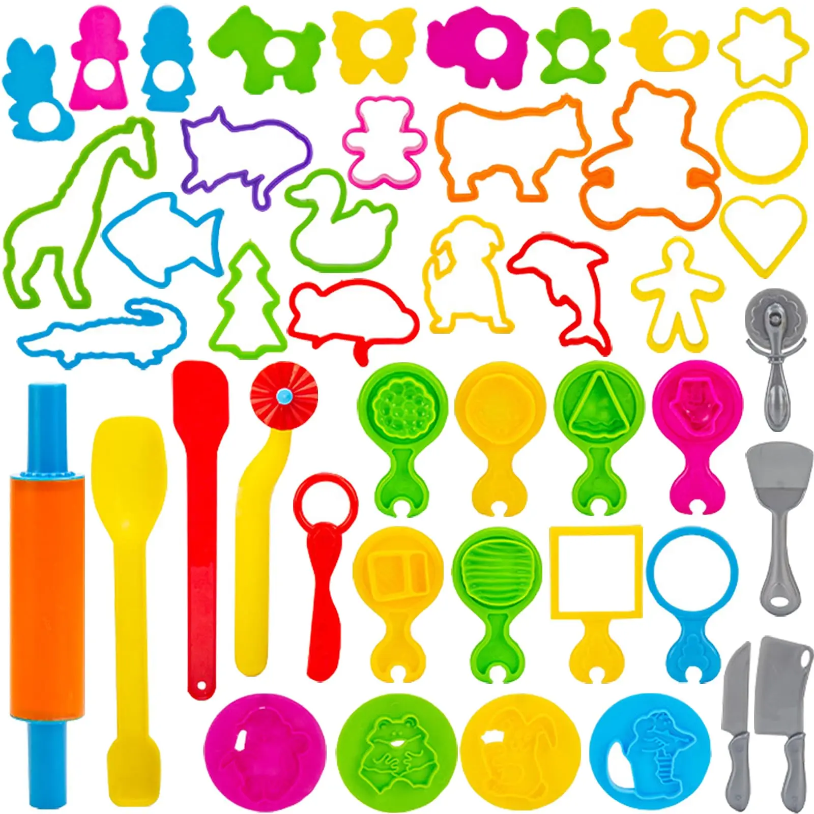 Speeldeeggereedschap 45-delig Speeldeeggereedschapset voor kinderen, Speeldeegaccessoires Plastic speeldeeg Dierenvormen Snijders, Speeldeeg