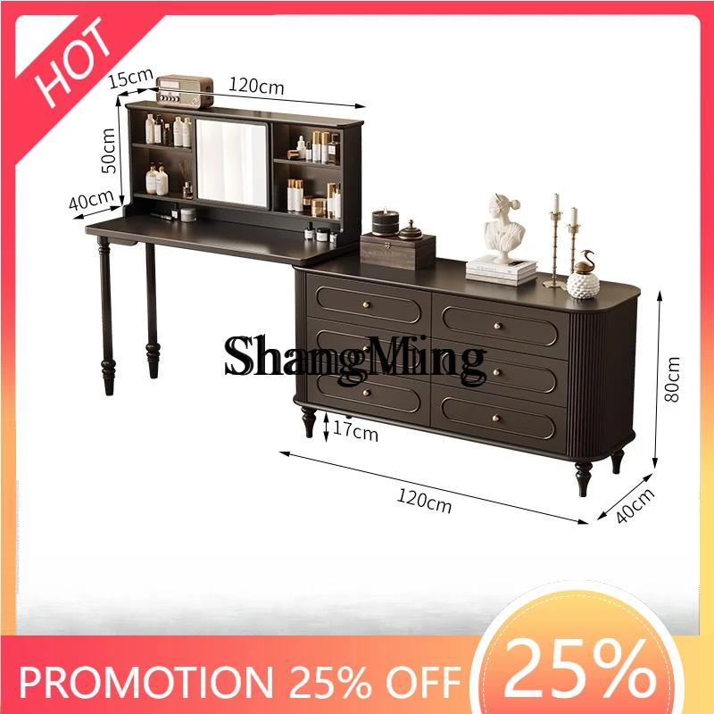 

FG good-looking retro solid wood bedside dresser chest rounded corner retractable small apartment bedroom