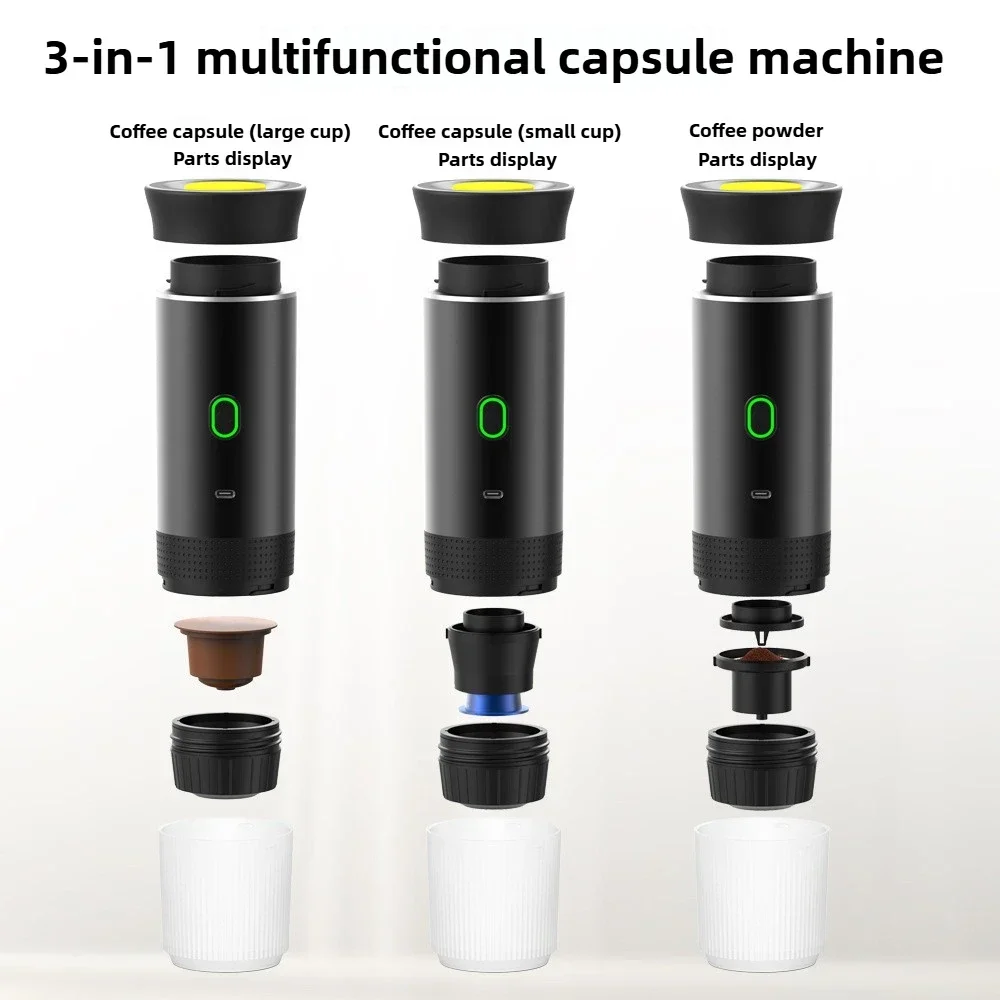 Wireless Electric Portable Espresso Coffee Machine for Car & Home Camping Coffee Maker 3-in-1 Capsule Powder Travel Coffee Maker