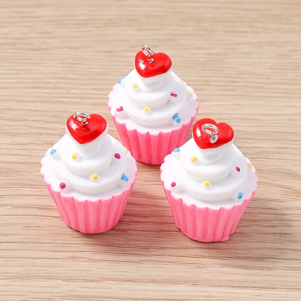 Tusember 5 stücke Nette Simulation Eis Harz 3D Tasse Kuchen Charms Für DIY Ohrring Schlüsselbund Handgemachte Schmuck Machen Versorgung – Detail 3