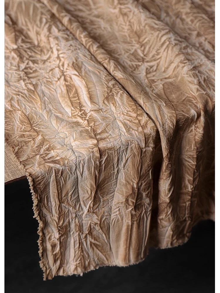 Caramel Retro Cracked Cotton Fabric for Bamboo Pattern Pleated DIY Windbreaker Clothing Fashion Cloth Sewing By The Meter