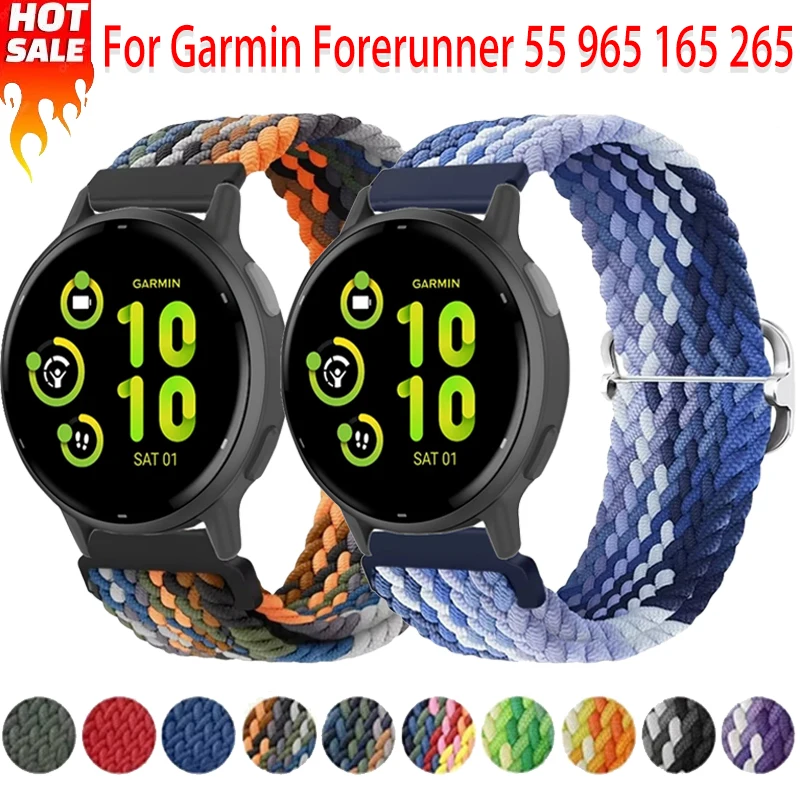 20 مللي متر 22 مللي متر النايلون مضفر سولو حلقة حزام ل Garmin Forerunner 55 965 165 265 سوار معصمه للغارمين Vivoactive 5/Active 5