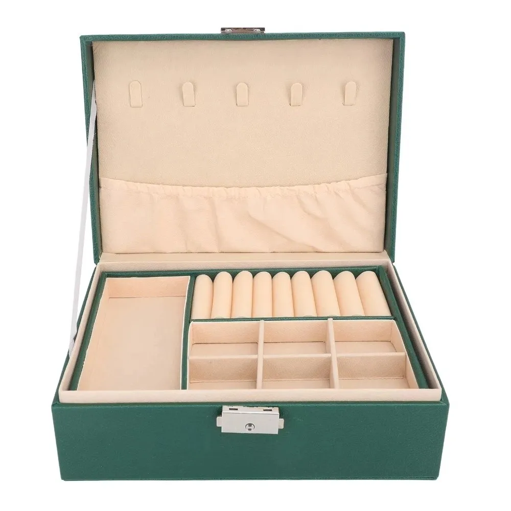 

Jewelry Display Double Layer Jewelry Box Ornaments Case Storage Earring Holder Displays Box PU Leather Double Storage