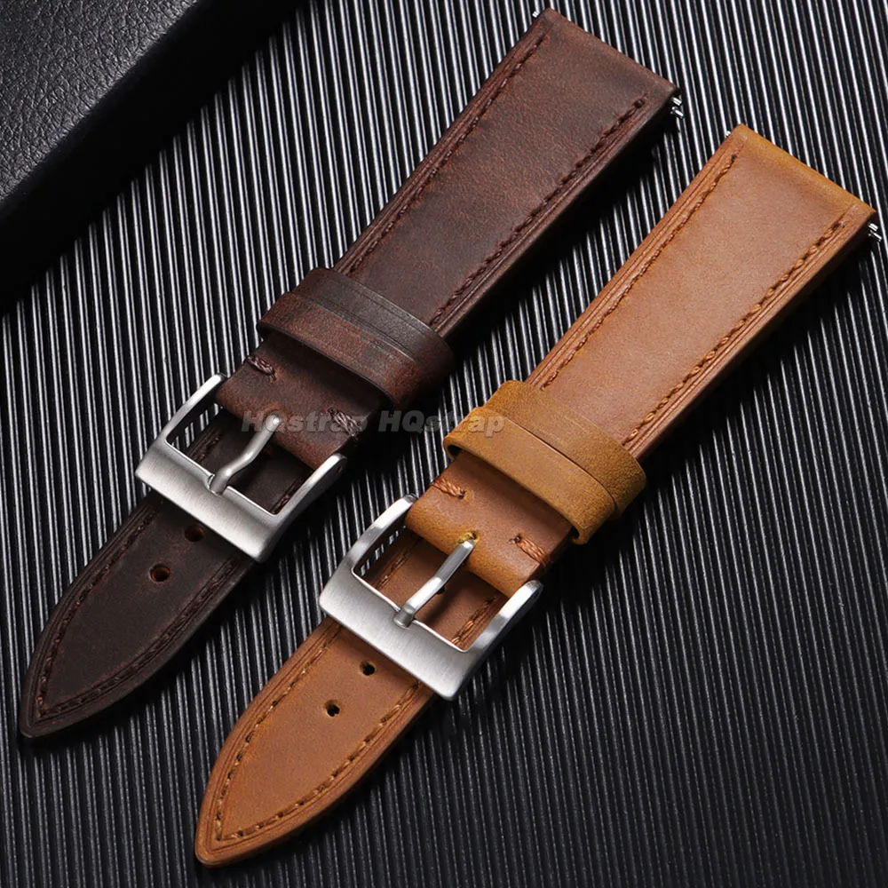Vintage Leather Watch Strap Universal Quick Release Watchband 18/19/20/21/22/24mm for Seiko for Omega Stitching Cowhide Bracelet
