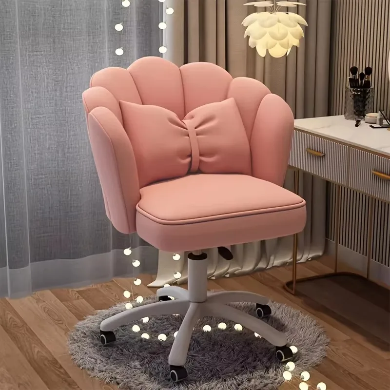 Adjustable Swivel Velvet Chair with Lumbar Pillow, Computer & Vanity Seat for Home Bedroom