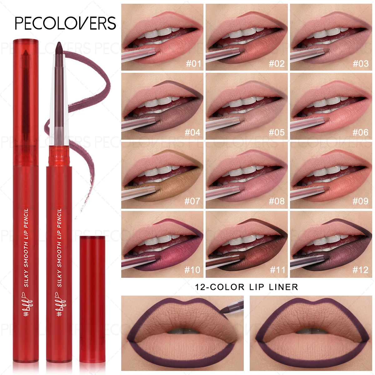 Aksamitny matowy konturówka do ust, długotrwała, kredka do ust, nieprzywierająca do kubka, błyszczyk do ust