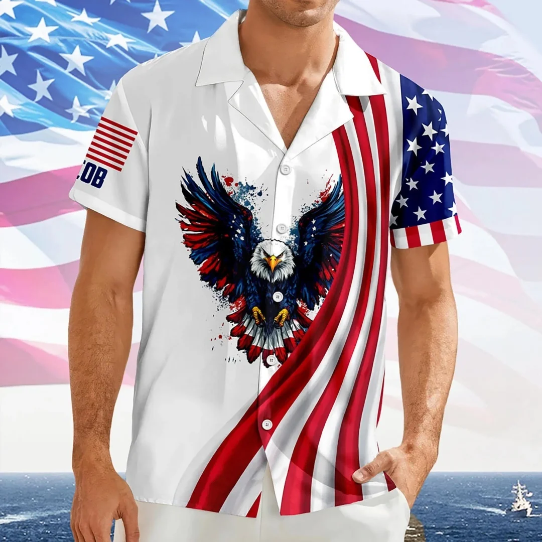 American Pride Patriotic 250th Anniversary Eagle Button Up Hawaii Shirt Summer Men's T-Shirt Kid's Clothing Tee Y2k Woman ﻿