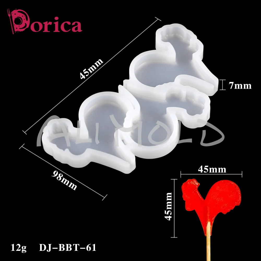 Dorica Mini Rooster Design Epoxy Lollipop Mold Chocolate Silicone Cake Mould Fondant Cake Decorating Tools Kitchen Bakeware