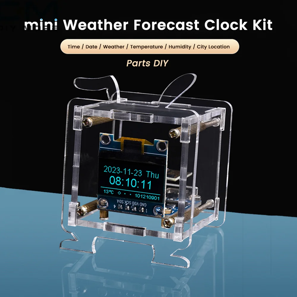 ESP8266 Mini Electronic Clock Diy Kit 0.96 Inch Oled Display Support 2.4G Wifi Networking With Case Fun Soldering Loose Parts