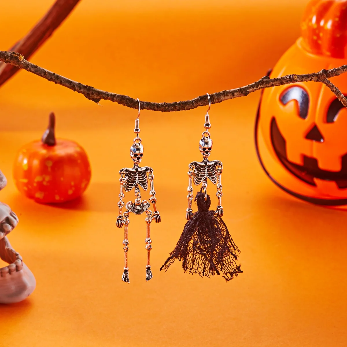 Halloween Skelett Paar Baumeln Ohrringe Asymmetrische Spitze Fransen Tropfen Gothic Braut Bräutigam Lustiger Schmuck Für Frauen Männer Einzigartiges Geschenk