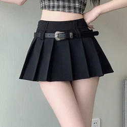 egirl Low Rise Pleated Skirt with Belt Skater Skirt Women Teengirl Miniskirt e-girl Y2K Aesthetic 90s Spring Summer Outfit