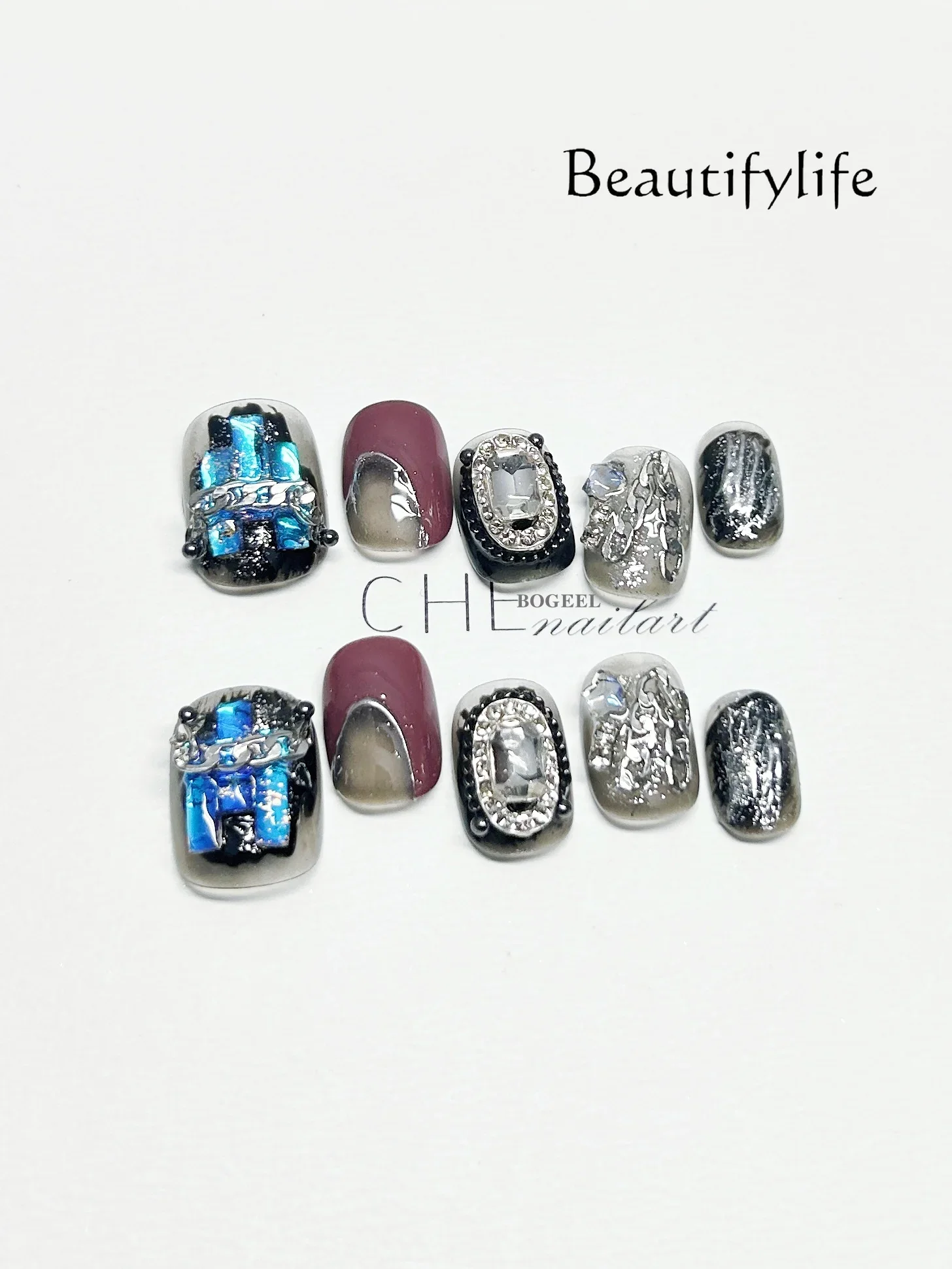 

Purely handmade nail wear niche personalized black short nail art film