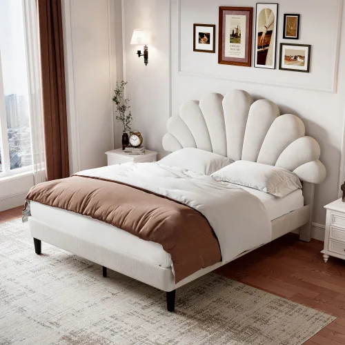 Modern Pink Single Twin Upholstered Wooden Bed for Girls Soft Style Bed Frame for Home or Hotel King or Double Size Available