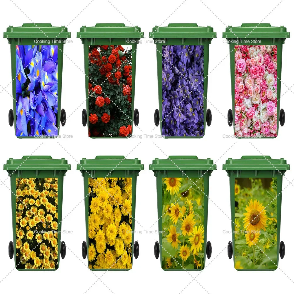 

Flowers Series Outdoor Large Trash Can Decorative Stickers Removable Self-adhesive Sunflower/Tulip Rubbish Bin Aesthetics Decal