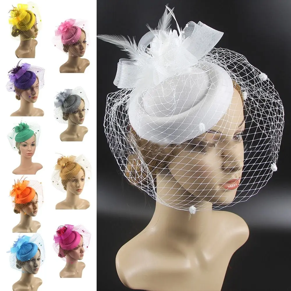 العروس أغطية الرأس الرجعية شبكة أعلى قبعة ريشة الشعر التبعي جوكي نادي أعلى قبعة أغطية الرأس