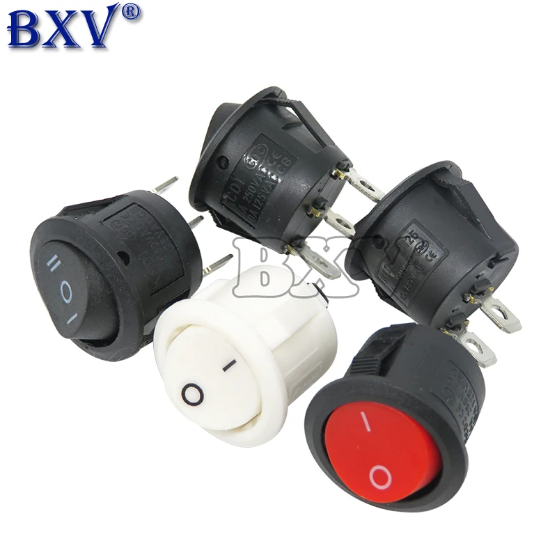 5PCS/LOT Push Butt Switch 20MM SPST 2Pin 3pin 3A 250V KCD1-105 KDC1  Snap-in  Off Round Rocker Switch Black Red White