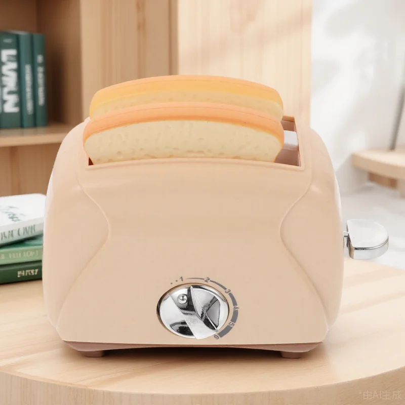 ของเล่นเครื่องทำขนมปังตกแต่งสไตล์เรโทร เครื่องปิ้งขนมปังของเล่นสุดสร้างสรรค์ เฟอร์นิเจอร์จิ๋วสำหรับเด็ก ชุดครัวจำลองแสนสนุก