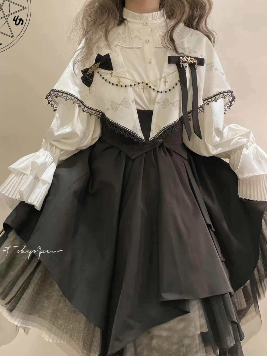 

Хэллоуин Темная готика Черная рубашка с рукавами-фонариками-волшебниками Sweet Cool Girl Тонкая талия Sk Нерегулярная полуюбка Костюм для женщин