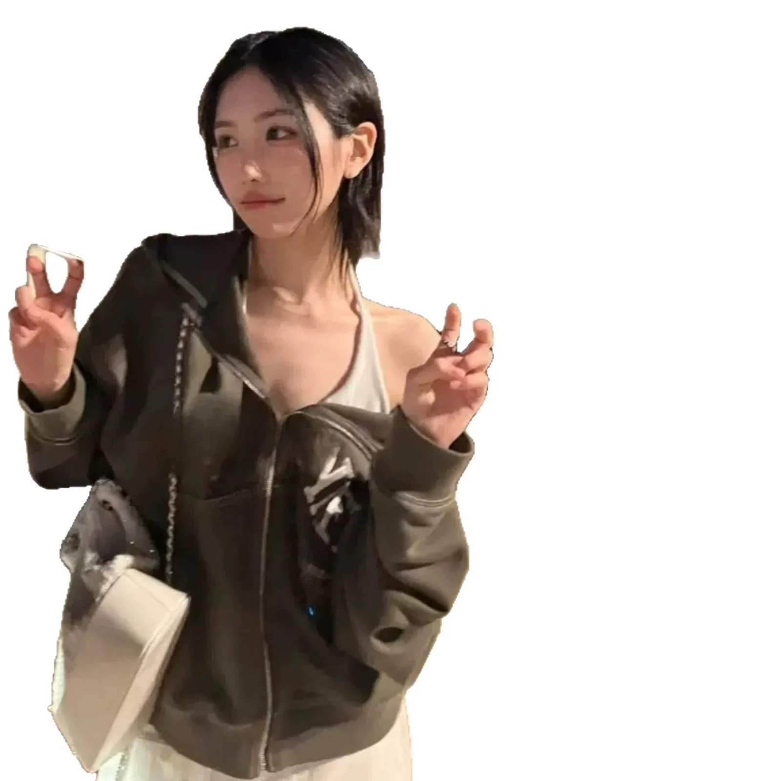 الرجعية الأمريكية طويلة Sve هوديي Jaet المرأة فضفاضة تناسب الخريف 2025 جديد Sle عادية مريحة القطن البلوز