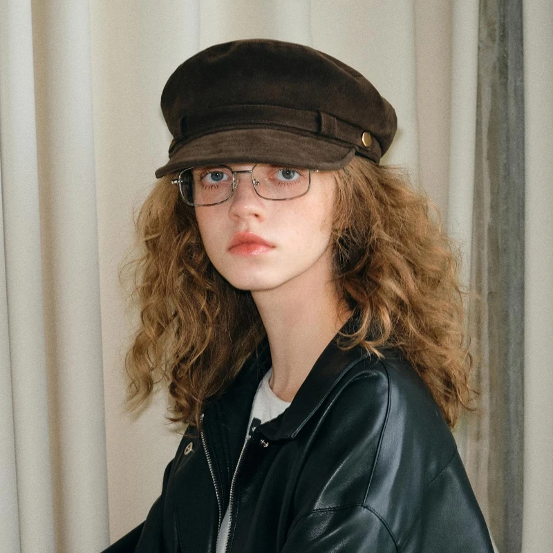 New Suede Literary Newsboy Hats for Women Autumn and Winter Travel Versatile Casual Retro Soft Brim Octagonal Berets Cap