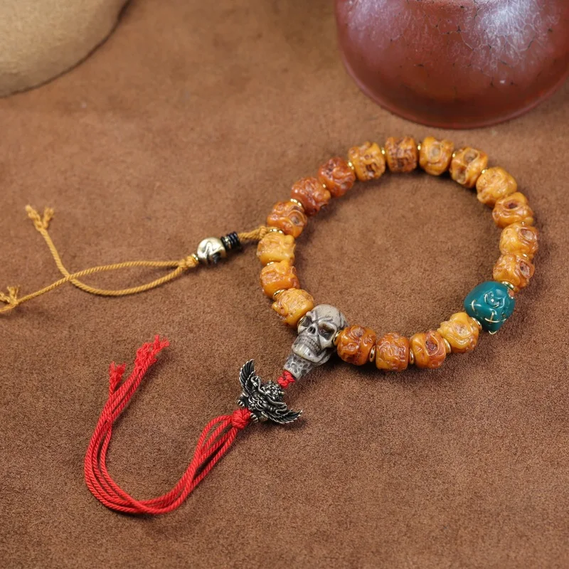 Tibetan Dapeng Bird Hand-Braided Bracelet with Dzi Beads Zajilam Style for Men and Women
