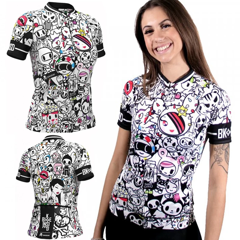 NEW Womens Short Sleeve Shirt Cycling Jersey Skull Printing Bike Clothing Bicycle Wear