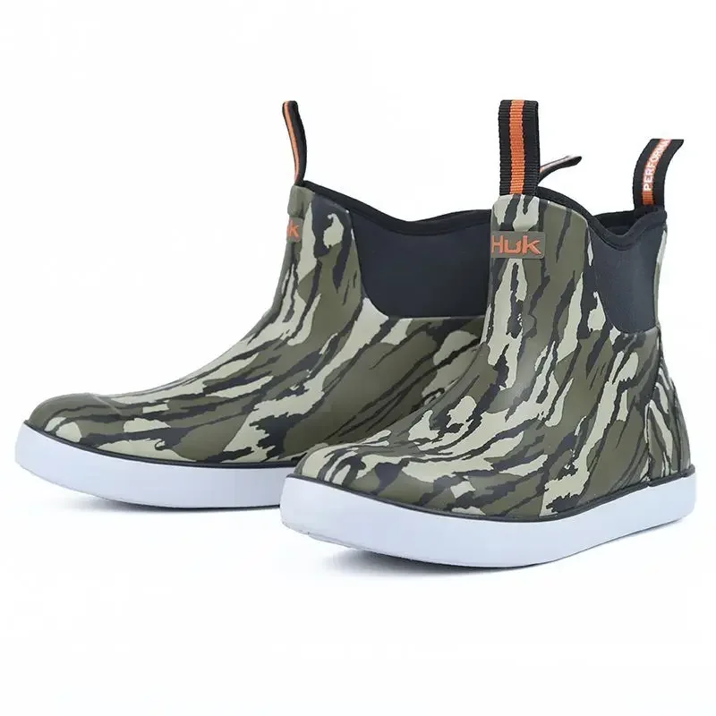 Men's Rain Boots Light Trainer Fishing Boots Women Ankle Boots Camouflage Casual Non-slip Shoes PVC High Top Sneakers Waterproof