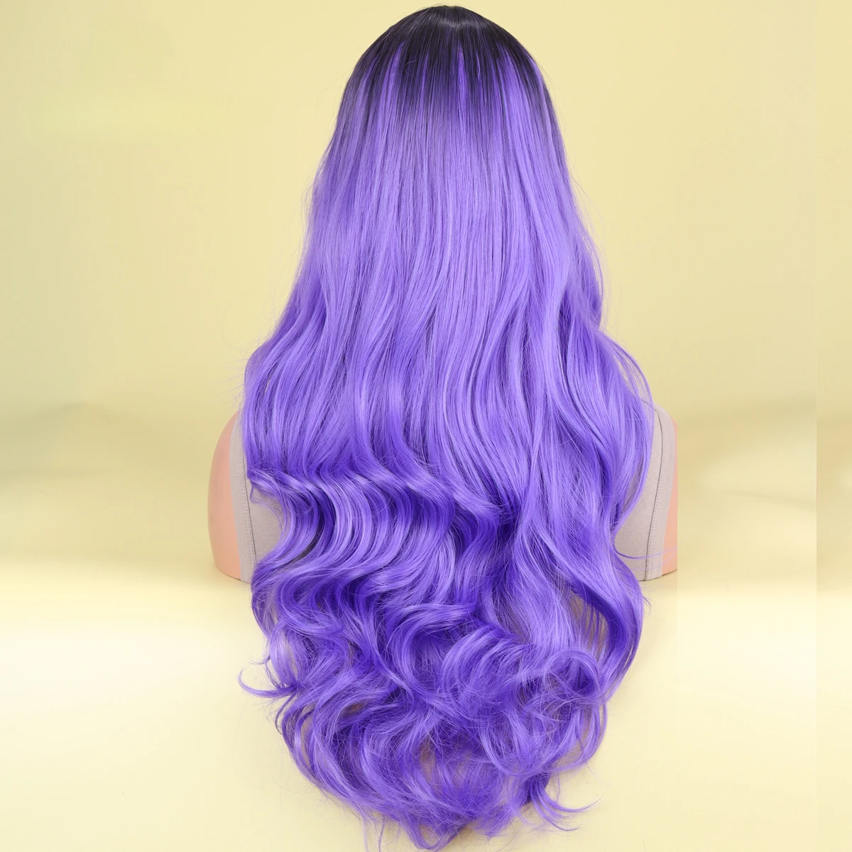 Middle part Purple Long Wavy curly Natural synthetic heat resistant fiber everyday party Wigs 26 inches