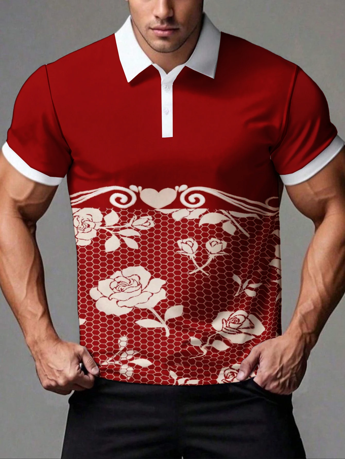 Men Christmas Floral Snowflake Reindeer Print Polo Shirts,Men Short Sleeve Turn‑down Collar Casual Pullover Tops For Summer