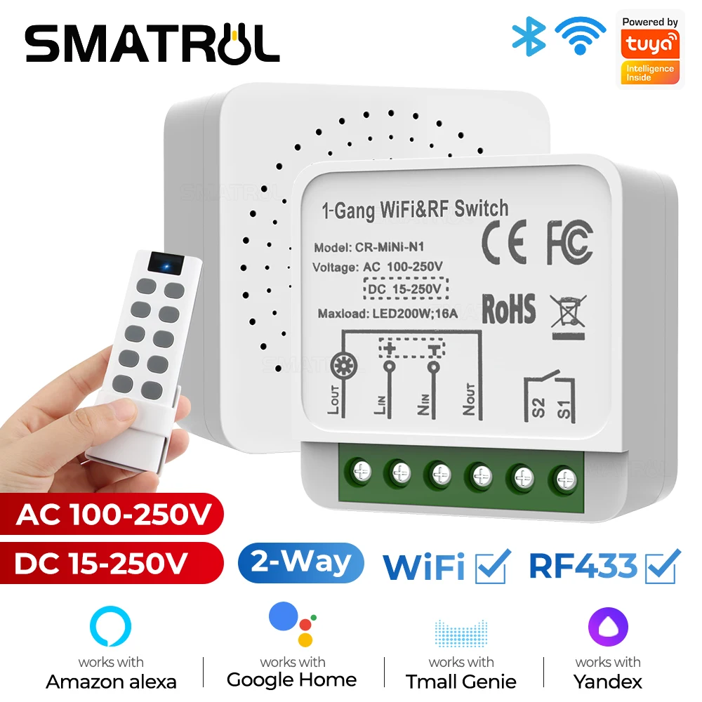 Tuya WiFi RF433 16A AC DC Smart Wireless Switch Light Mini modulo a 2 vie On Off Timer Breaker per Google Home Alexa